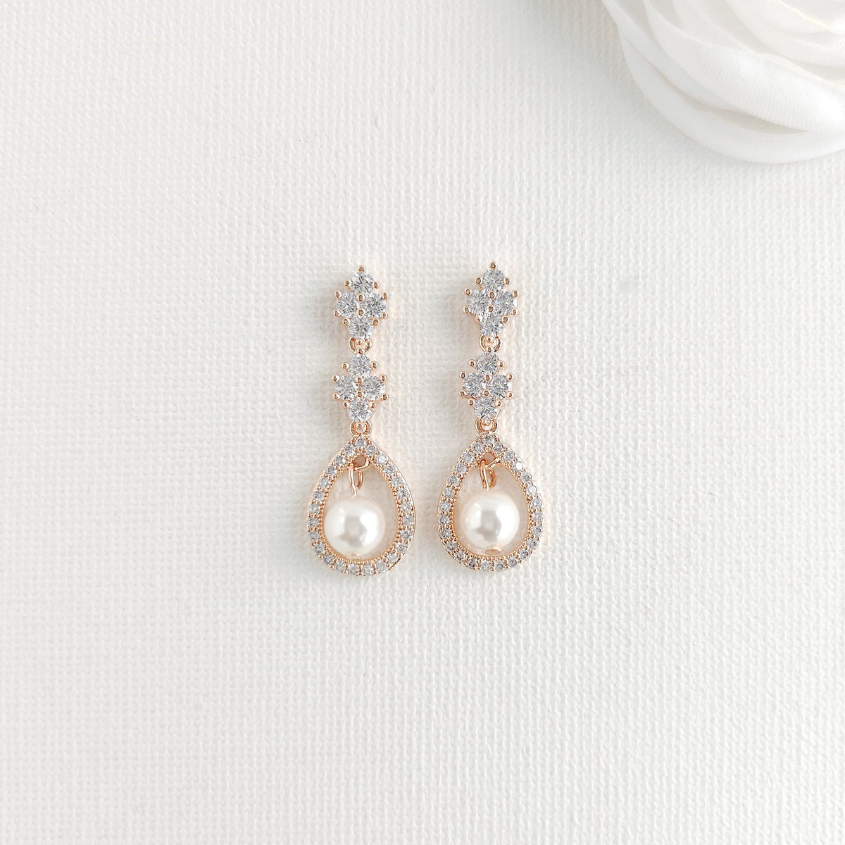 Open Teardrop Pearl Bridal Earrings in Silver - Lea
