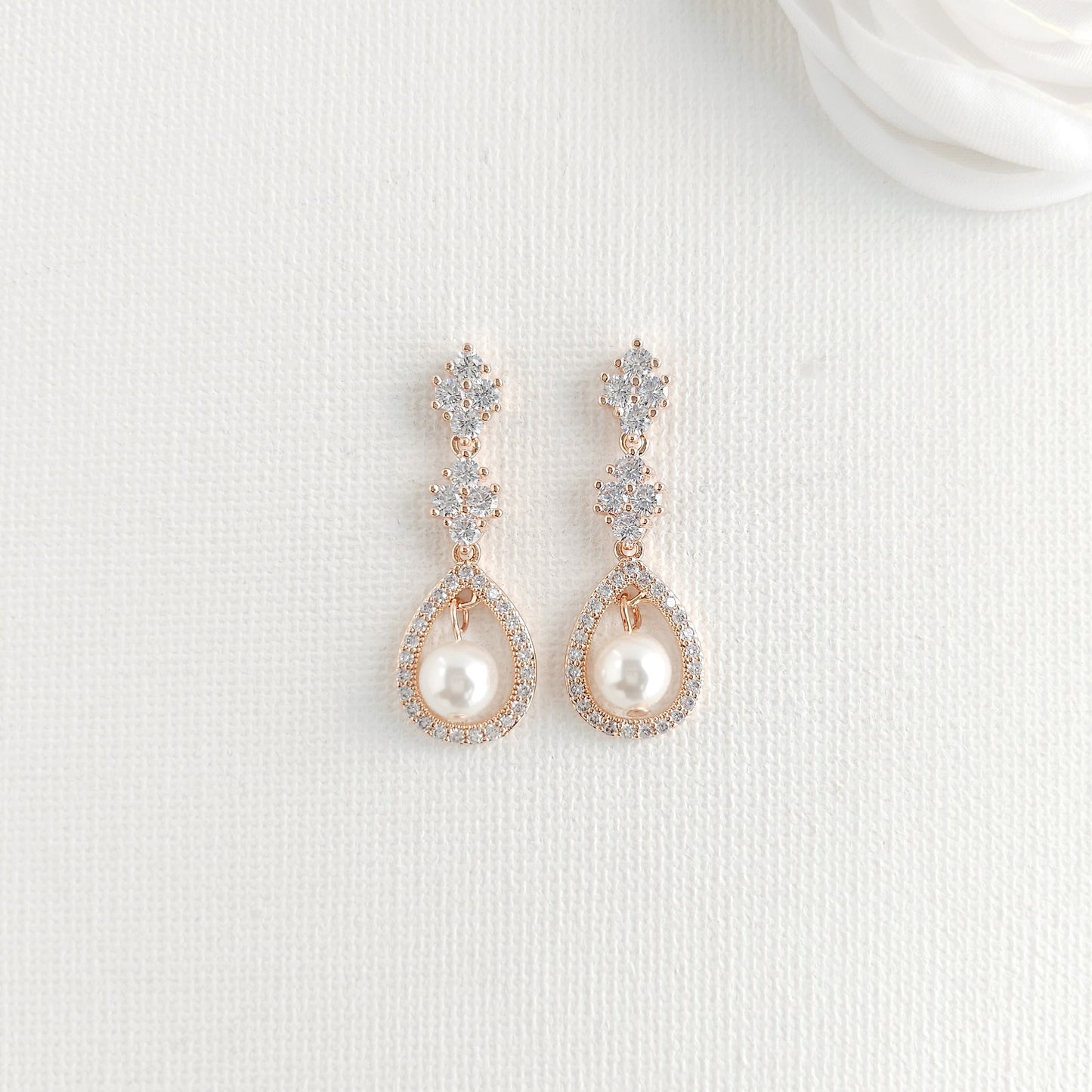 Rose Gold Teardrop Pearl Dangle Earrings- Lea