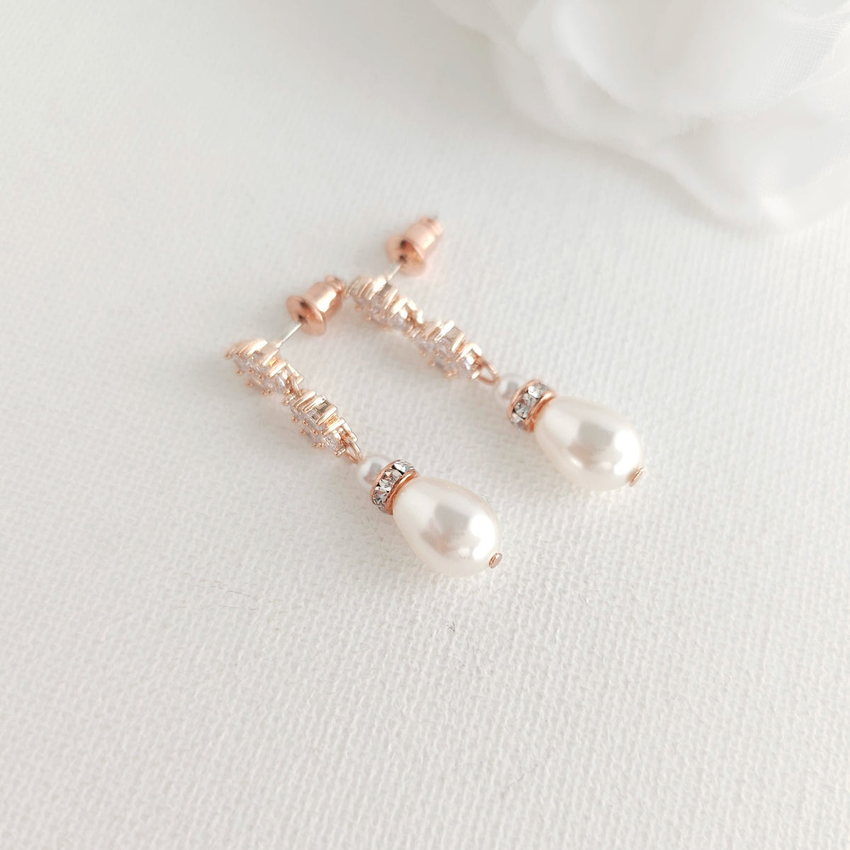 Silver Clover Crystal & Pearl Drop Earrings - Olive