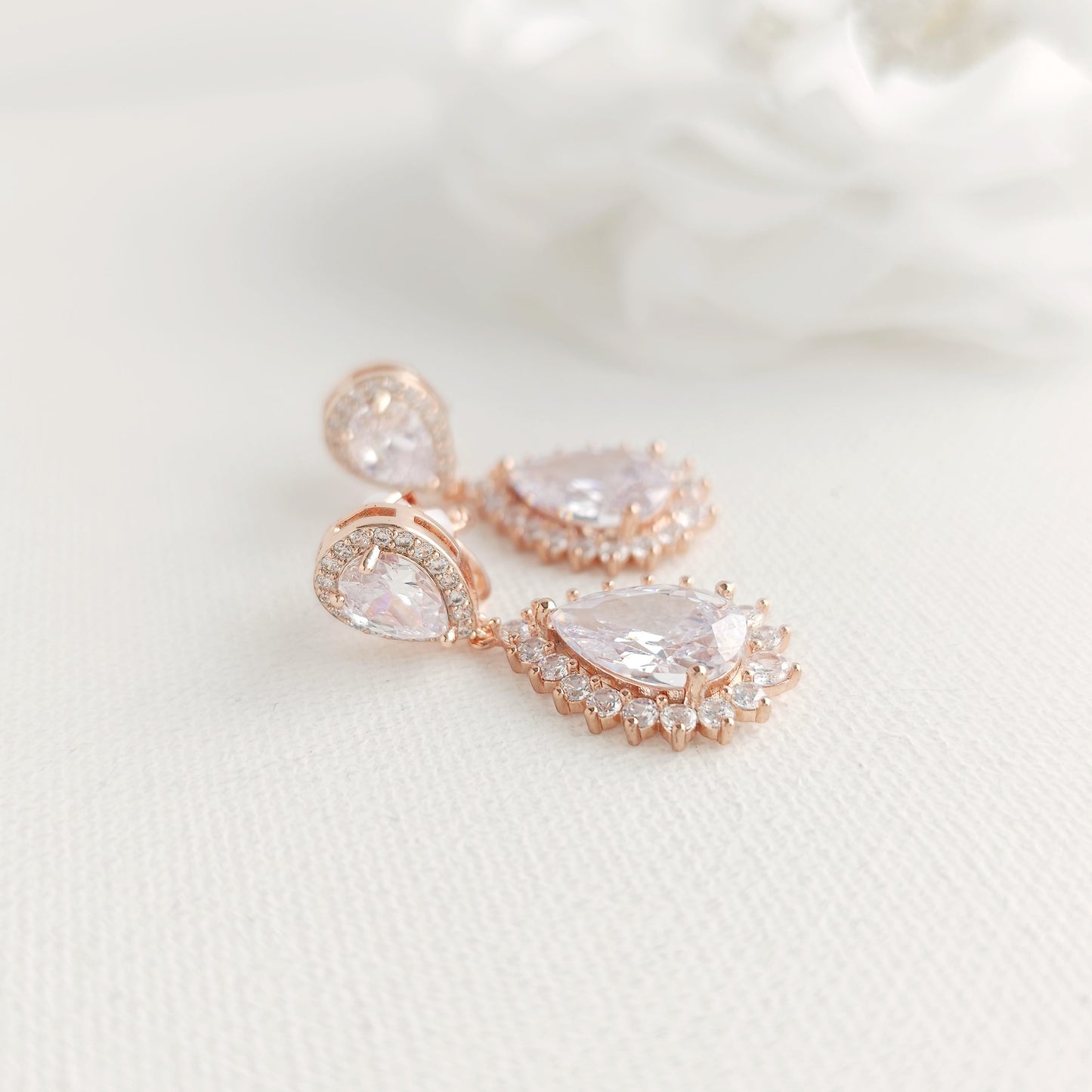 Clear CZ Teardrop Jewellery Set with Clip On Earrings - Raya