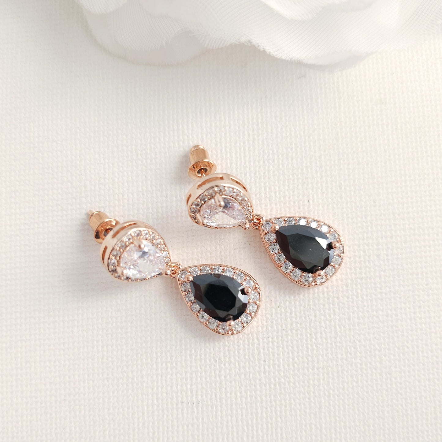 Gold & Black CZ Drop Earrings: The Essential Formal & Wedding Accessory-Zoe