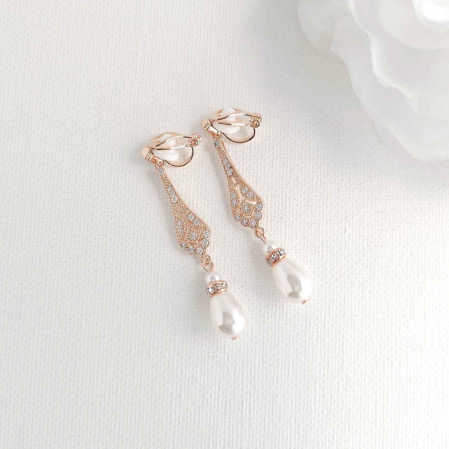 Pearl Drop Clip On Earrings for Weddings - Lisa