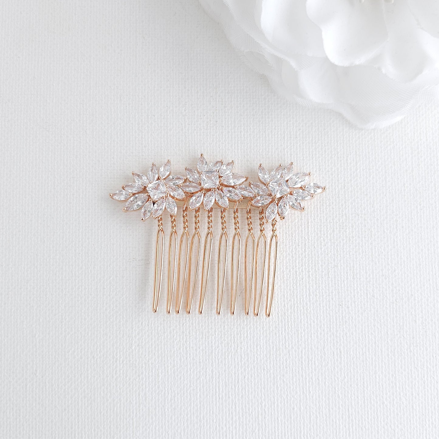 Small CZ Wedding Veil Comb | Dainty Marquise Leaf Cluster Hair Piece - Bridget