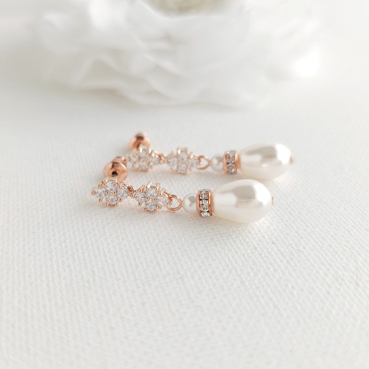 Yellow Gold Vintage Teardrop Pearl Bridal Earrings - Olive