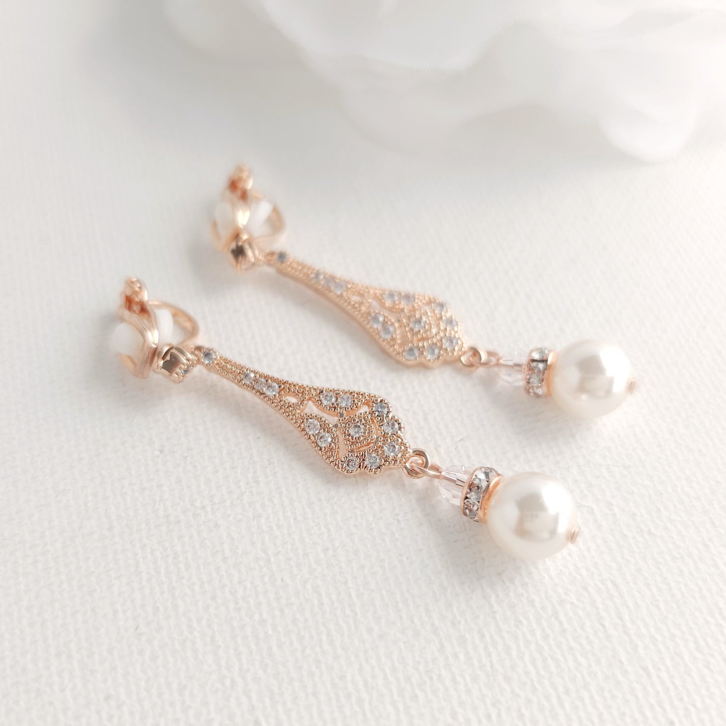Pearl Drop Clip On Earrings for Weddings - Lisa