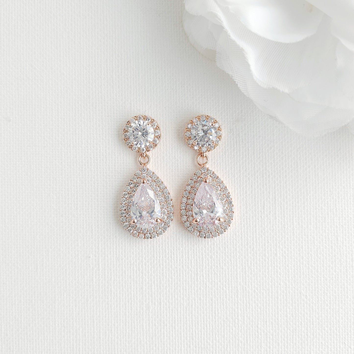 Silver Bridal Jewellery Set | Cubic Zirconia Teardrop Earrings & Halo Bracelet - Grace