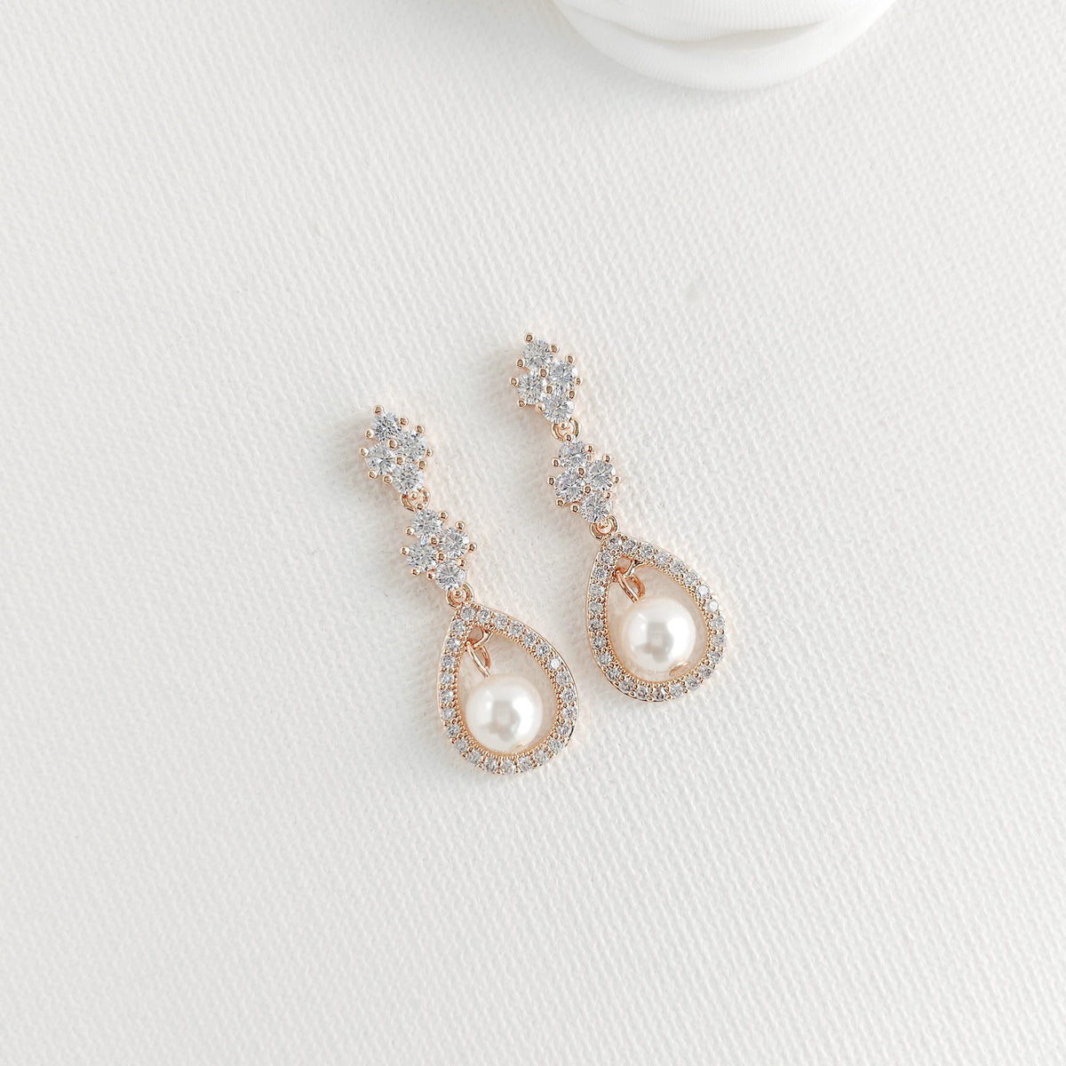 Open Teardrop Pearl Bridal Earrings in Silver - Lea