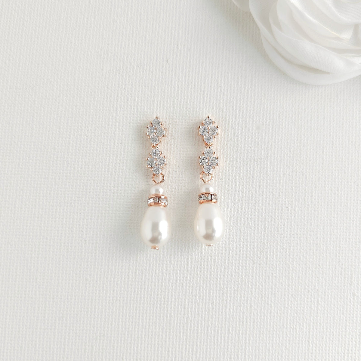 Silver Clover Crystal & Pearl Drop Earrings - Olive
