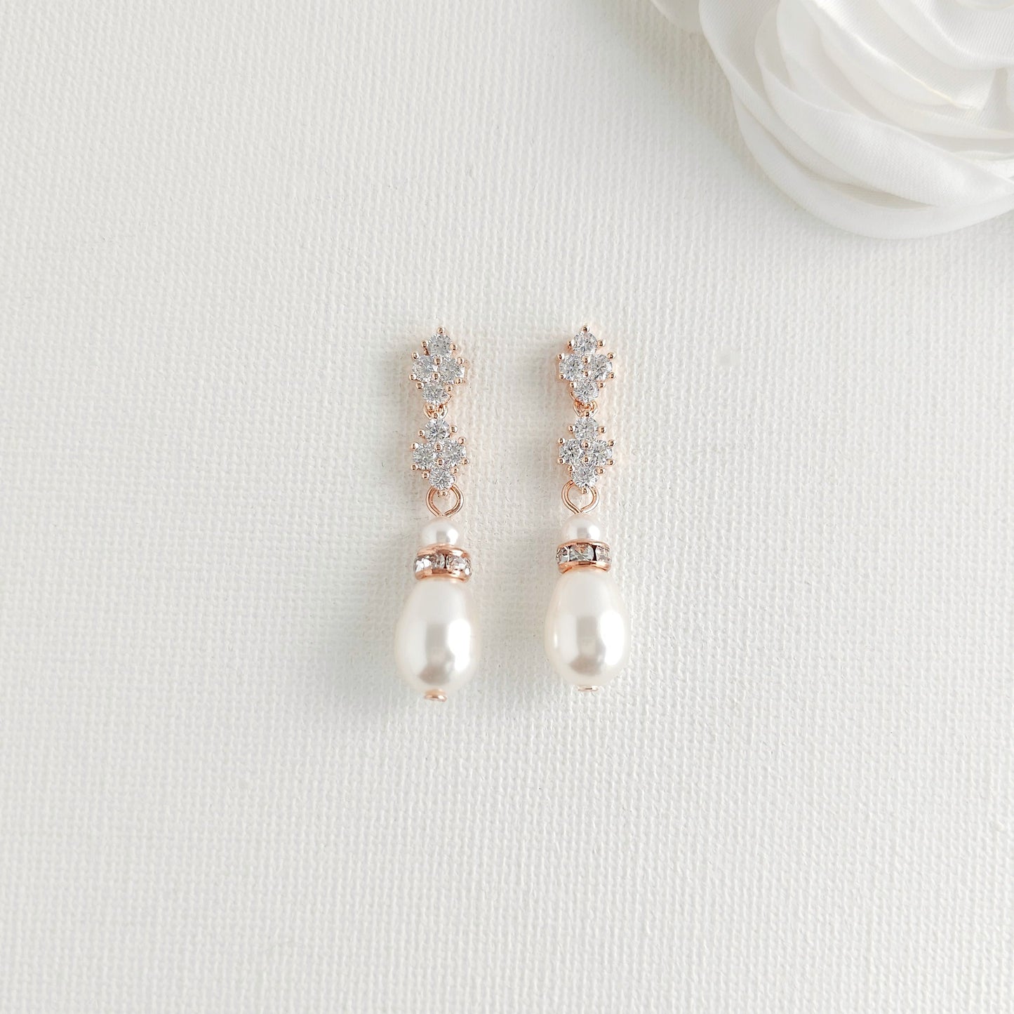 Rose Gold Teardrop Pearl Earrings - Olive