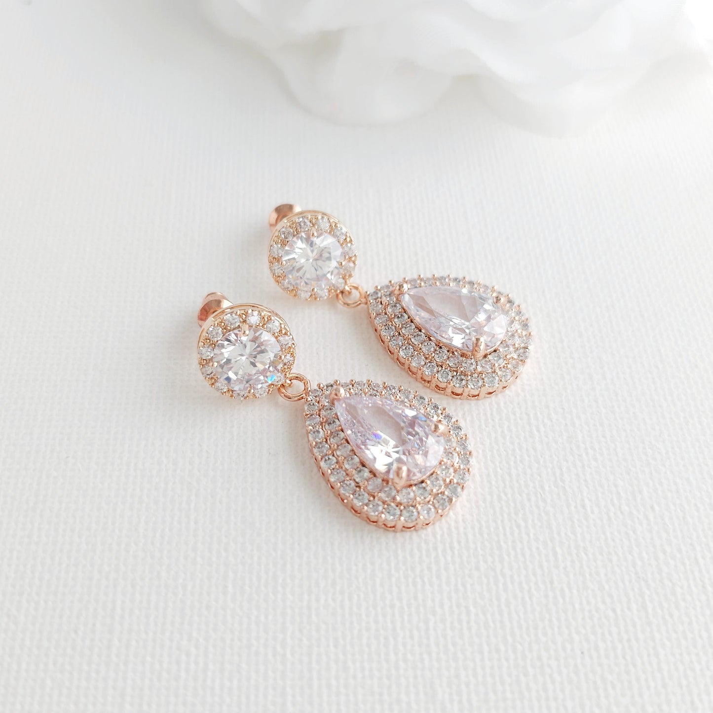 Silver Bridal Jewellery Set | Cubic Zirconia Teardrop Earrings & Halo Bracelet - Grace