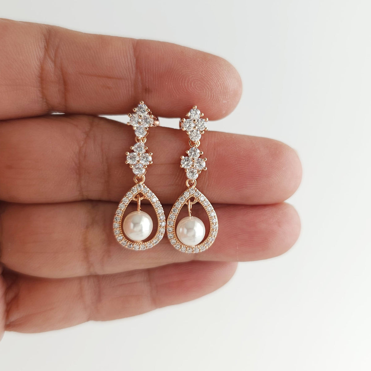 Open Teardrop Pearl Bridal Earrings in Silver - Lea