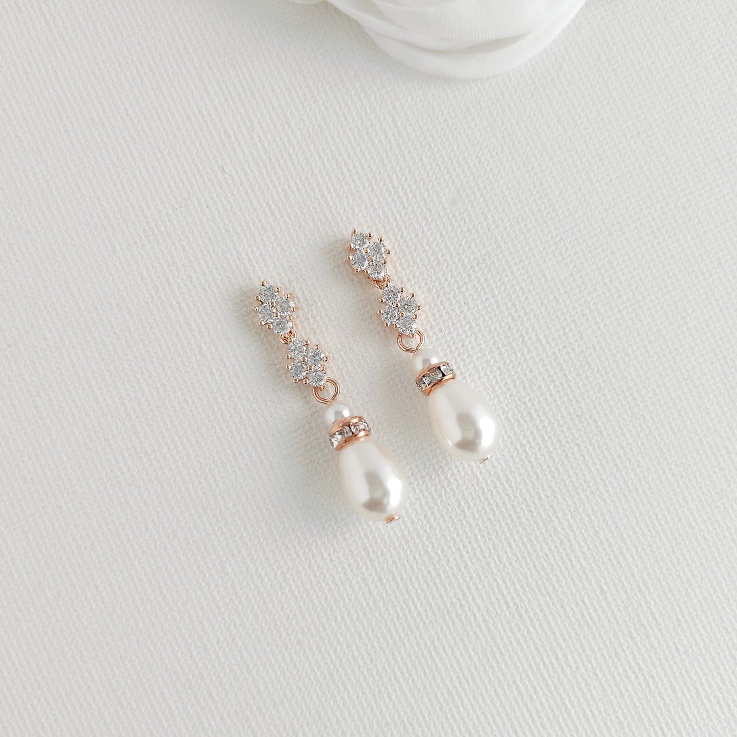 Silver Clover Crystal & Pearl Drop Earrings - Olive