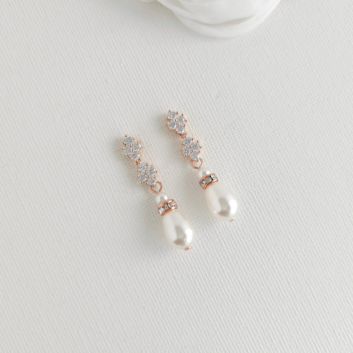 Rose Gold Teardrop Pearl Earrings - Olive