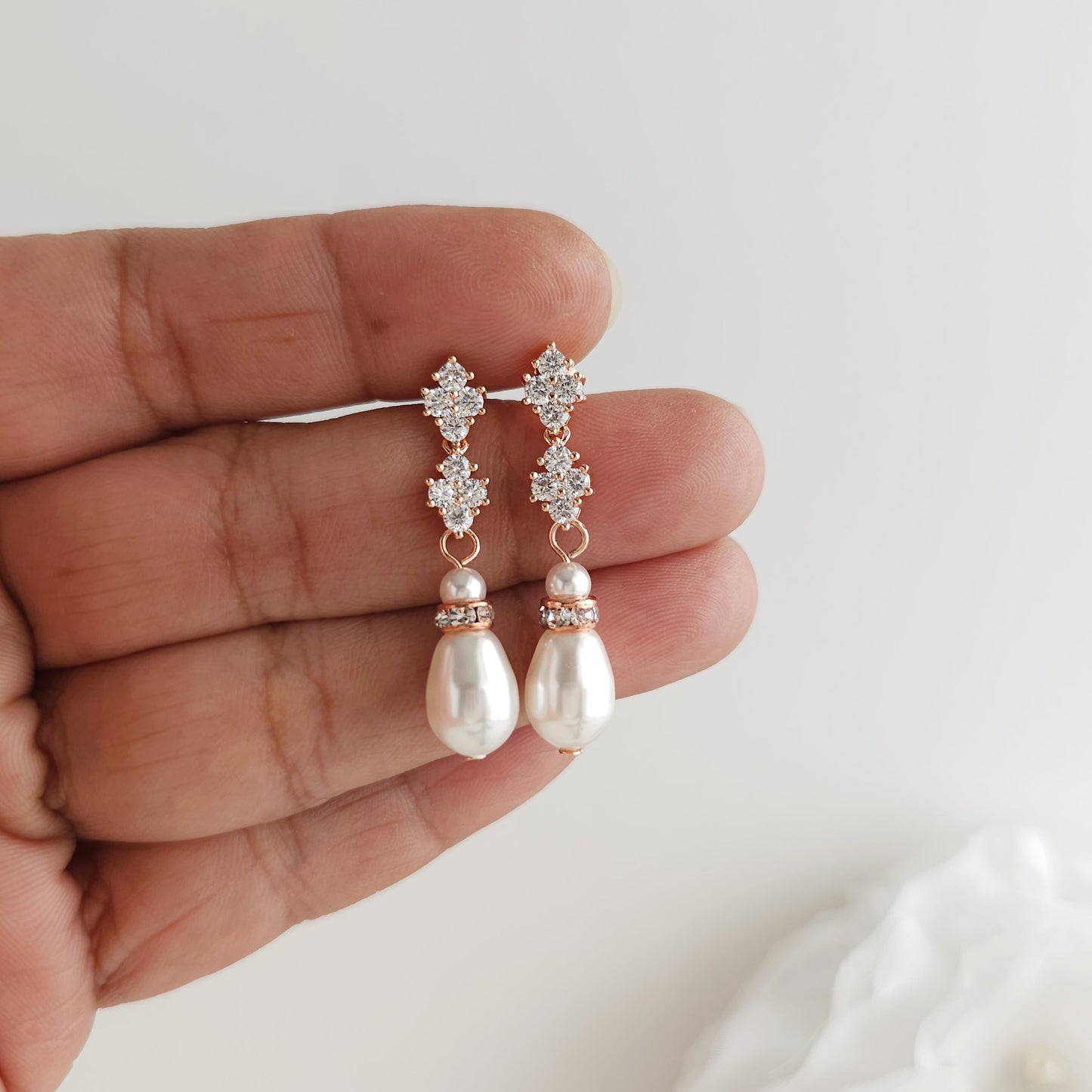 Yellow Gold Vintage Teardrop Pearl Bridal Earrings - Olive