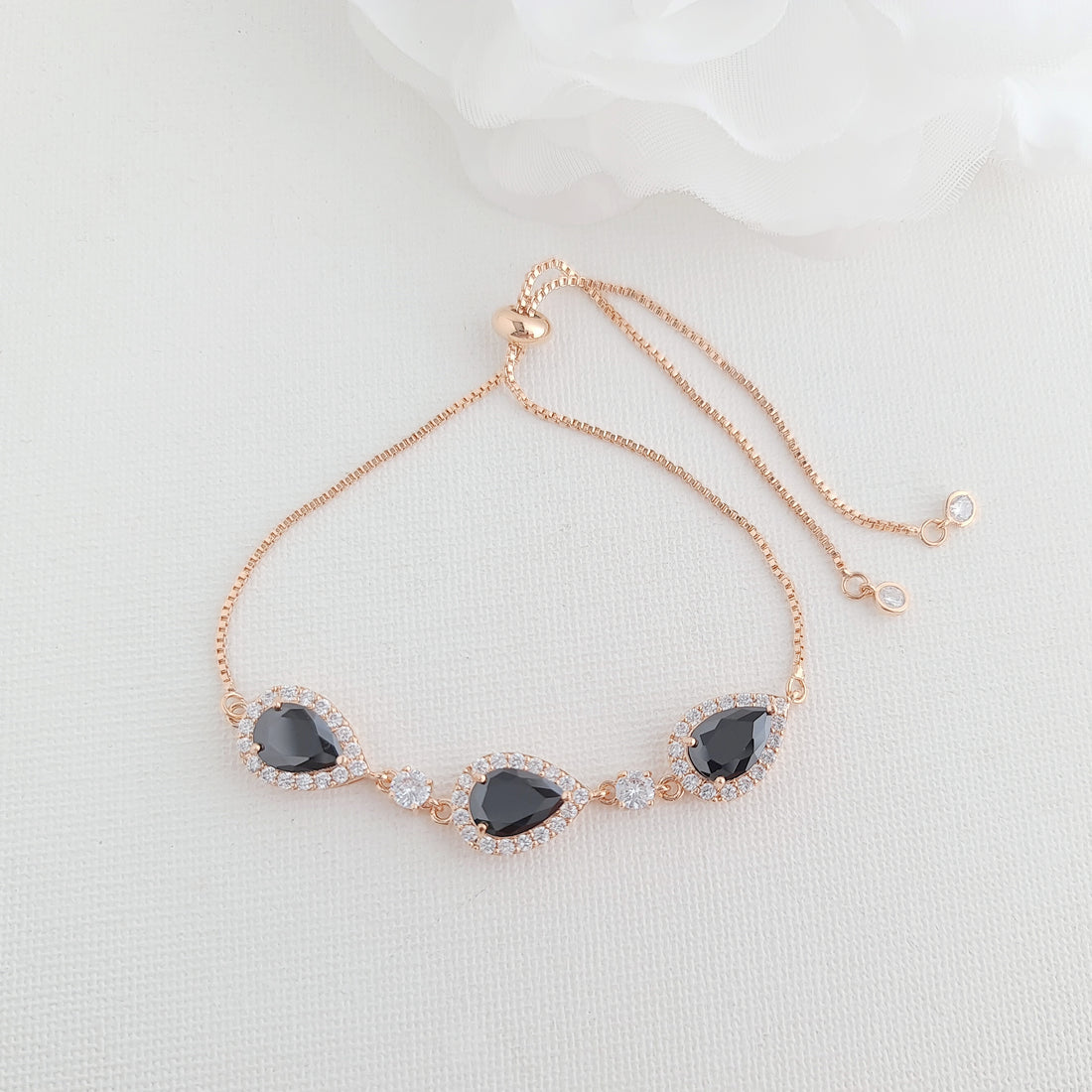 Rose Gold and Black Drop Jewellery Set | Necklace, Earrings & Bracelet for Weddings and Evening Wear - Zoe