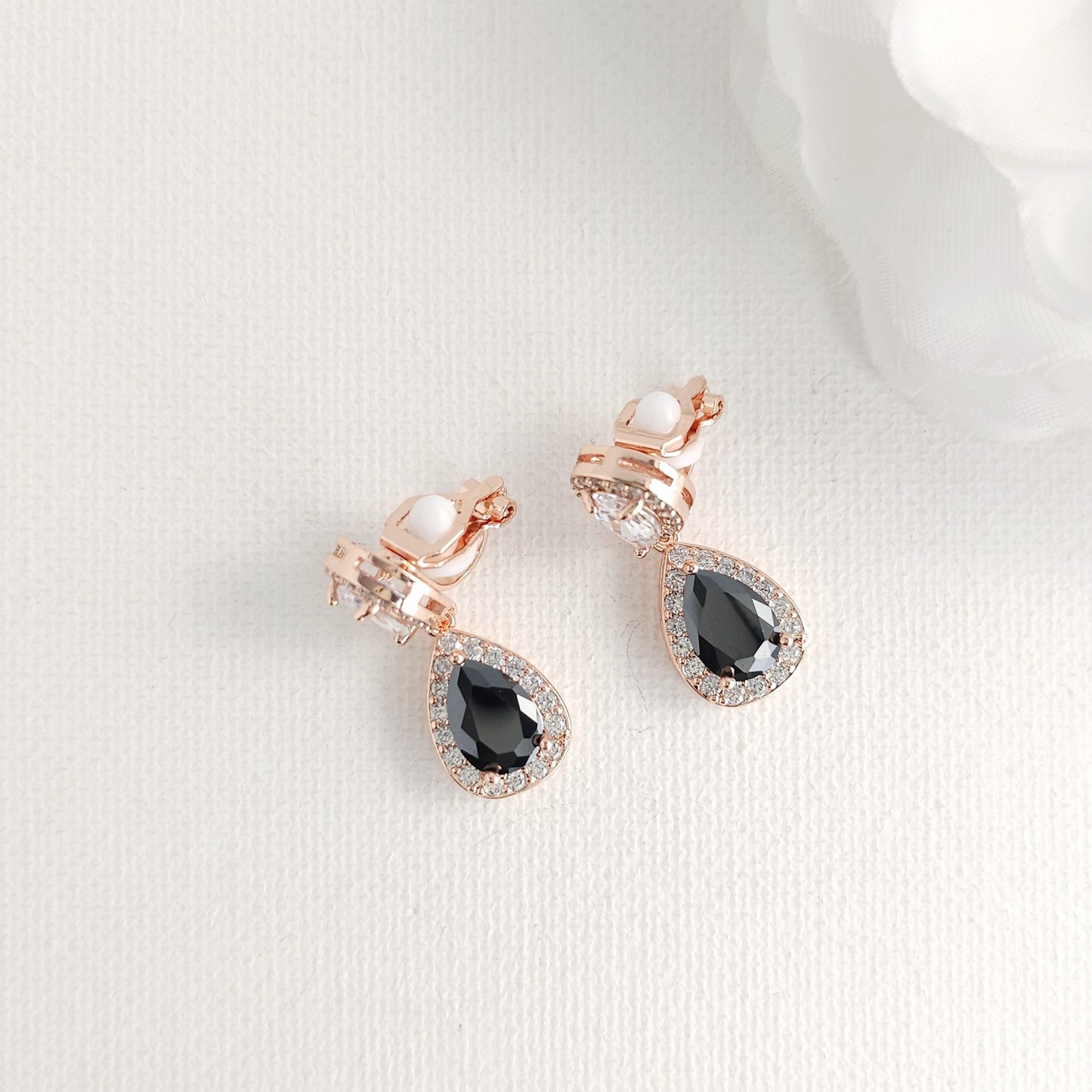 Black & Gold Teardrop Clip On Earrings for Unpierced Ears-Zoe