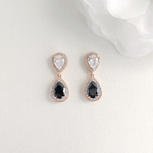 Rose Gold Black Cubic Zirconia Drop Earrings: Contrast or Matching Impact-Zoe