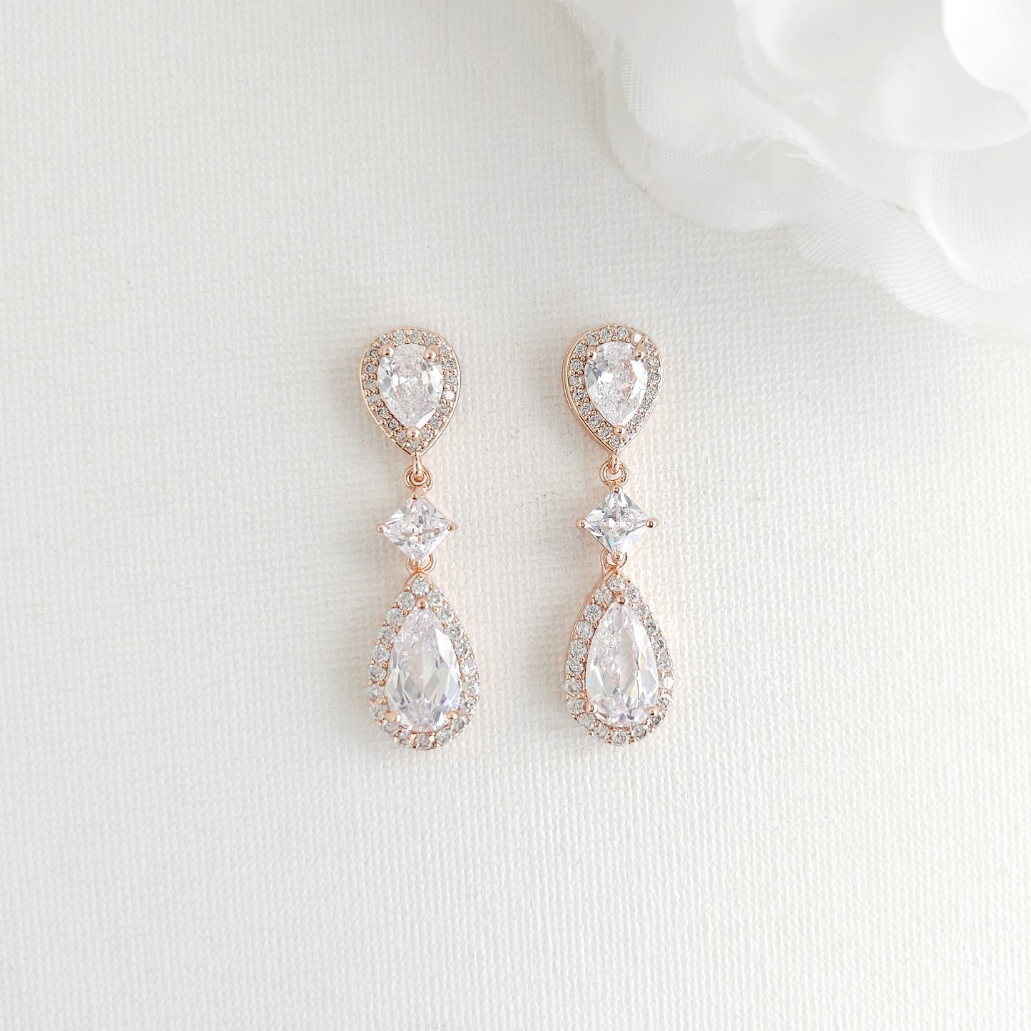 Necklace Set in Rose Gold of Weddings with Matching CZ Earrings - Lena