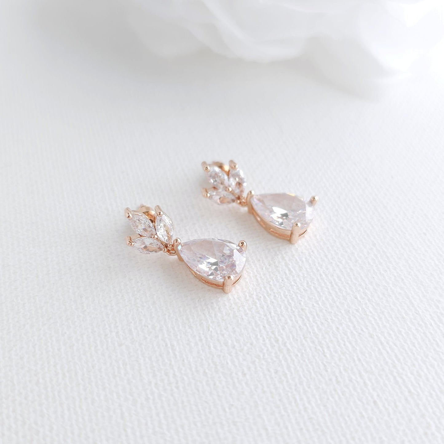 Delicate Bridal Gold Dangle Earrings with Cubic Zirconia For Weddings & Occasions - Vera