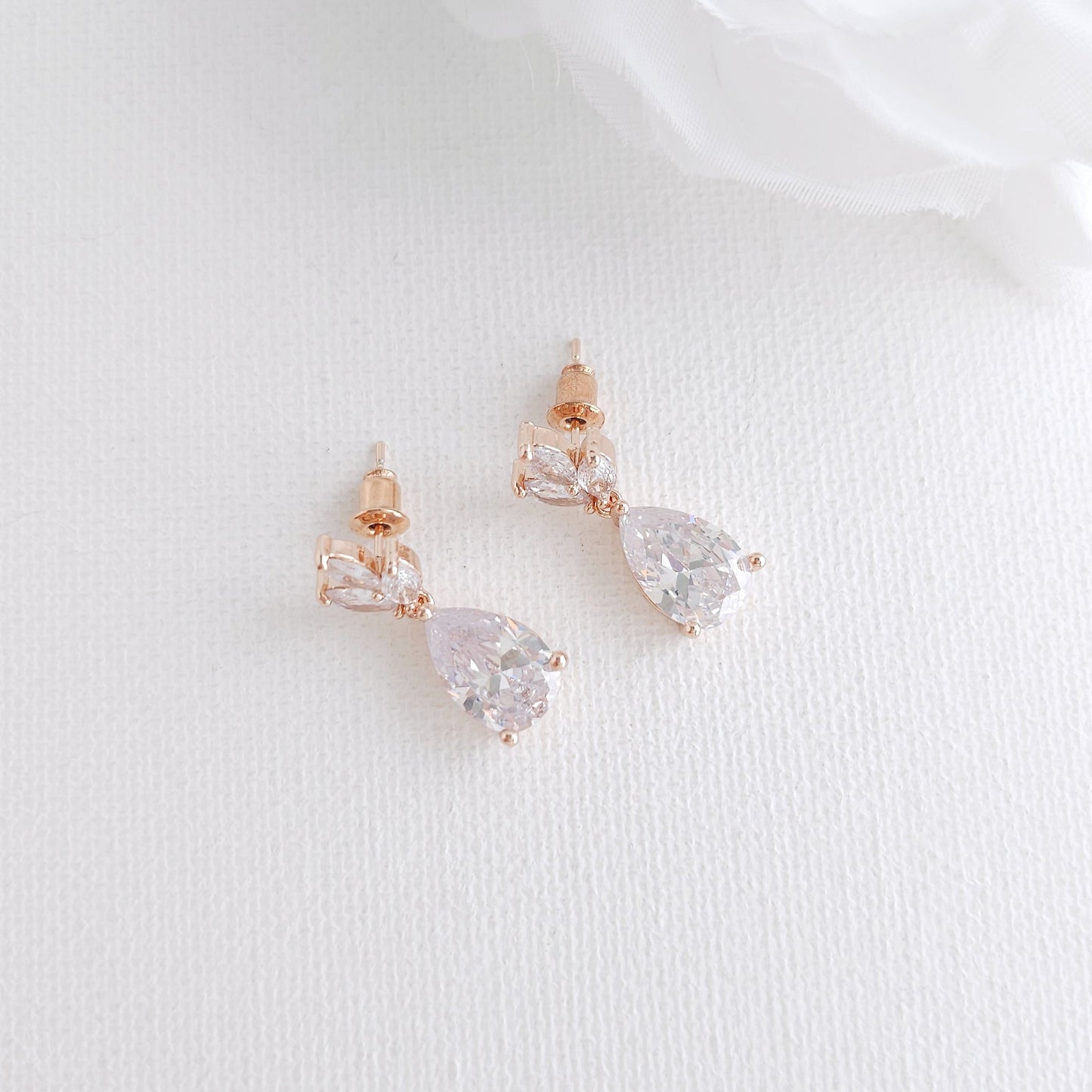 Delicate Bridal Gold Dangle Earrings with Cubic Zirconia For Weddings & Occasions - Vera