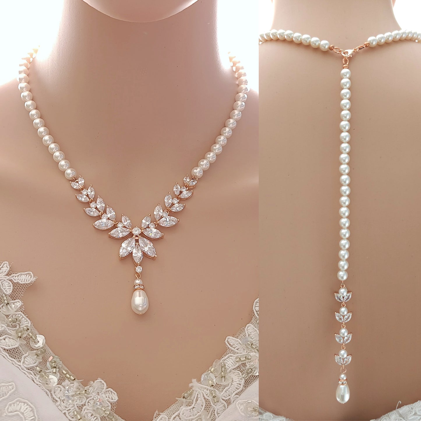 Pearl Necklace and Earrings Wedding Jewellery Set- Katie