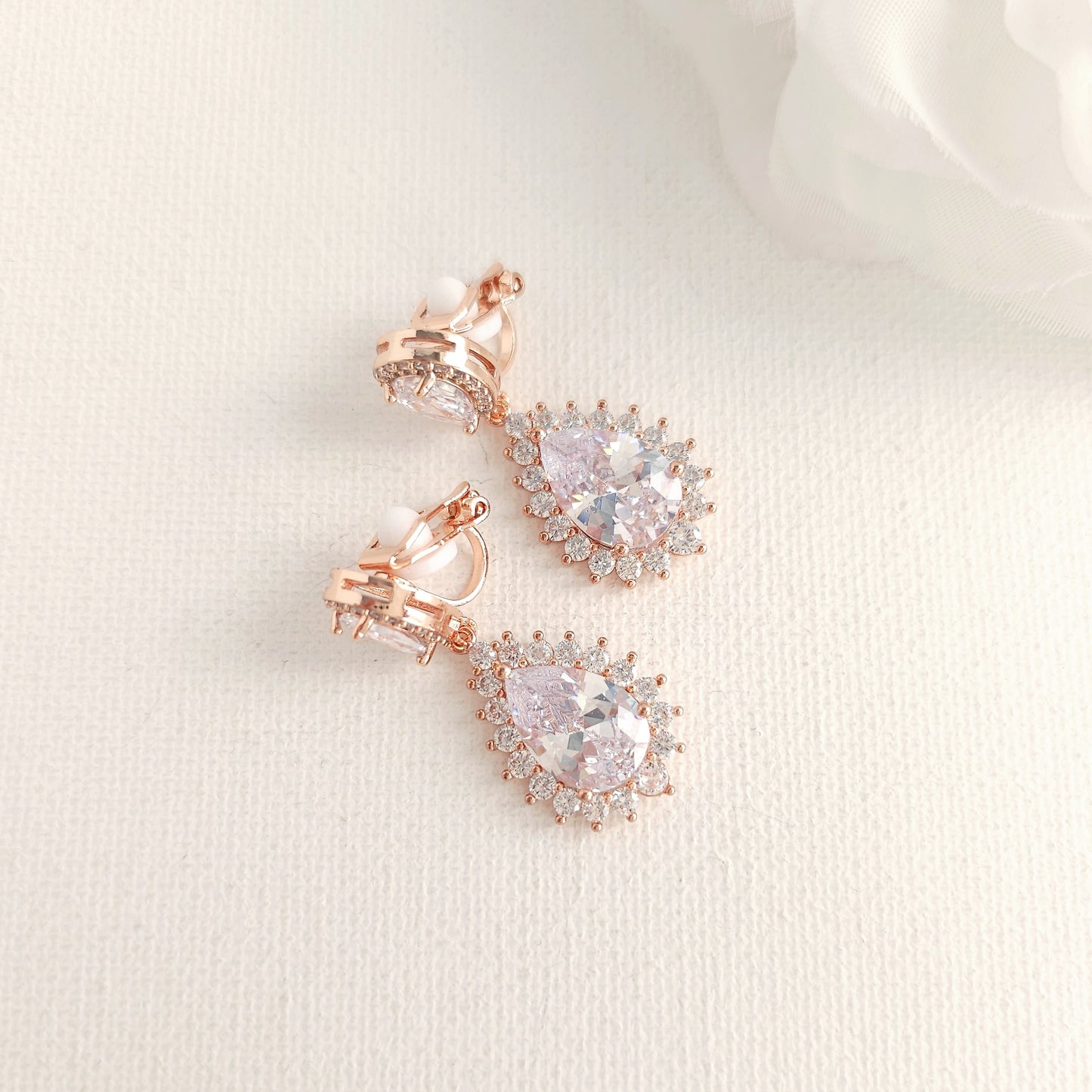 Clear CZ Teardrop Jewellery Set with Clip On Earrings - Raya