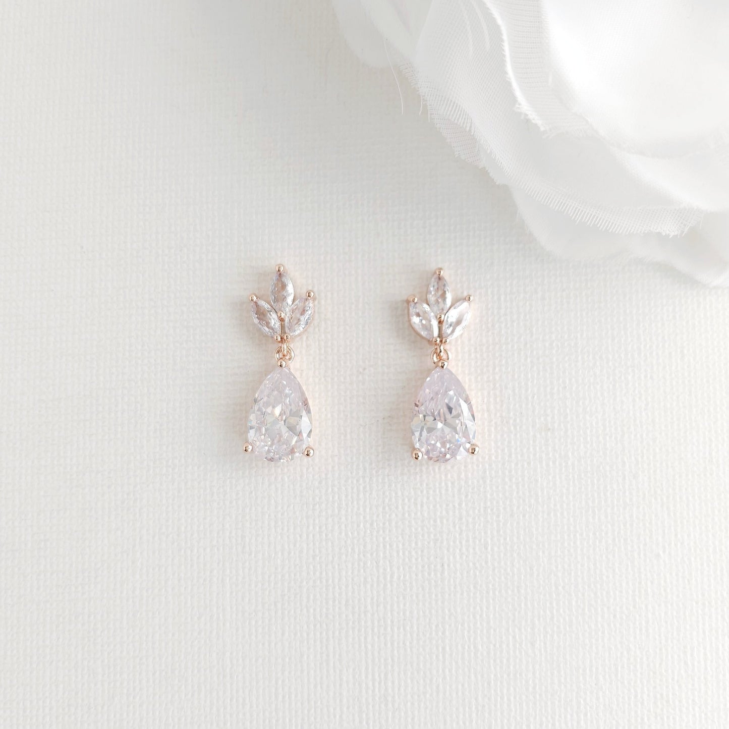 Rose Gold Drop Earrings for Brides| Dainty, Blush Tone Jewelry for Women – Vera