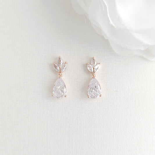 Rose Gold Drop Earrings for Brides| Dainty, Blush Tone Jewelry for Women – Vera