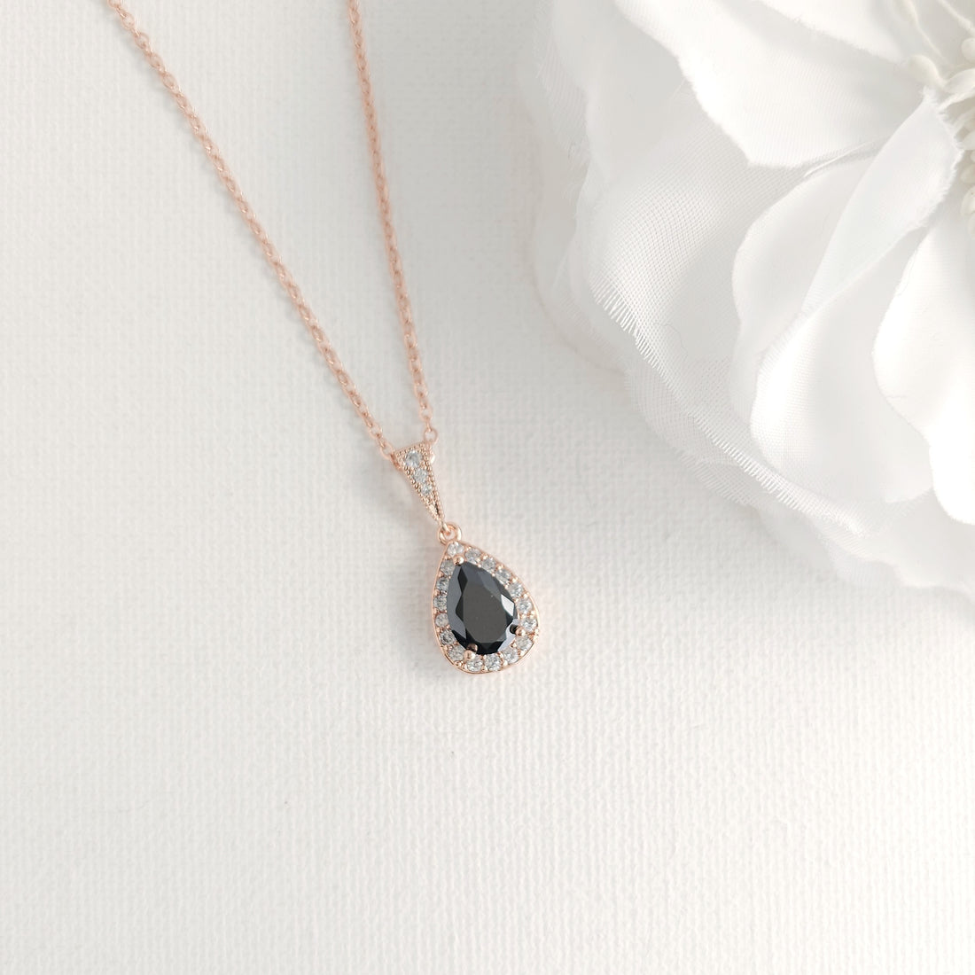 Rose Gold and Black Drop Jewellery Set | Necklace, Earrings & Bracelet for Weddings and Evening Wear - Zoe