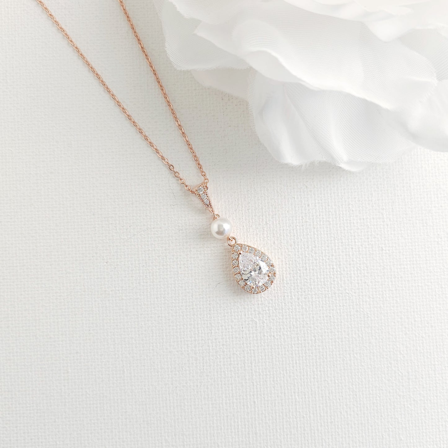 Classic Pearl & Gold CZ Teardrop Wedding Jewellery Set- Emma