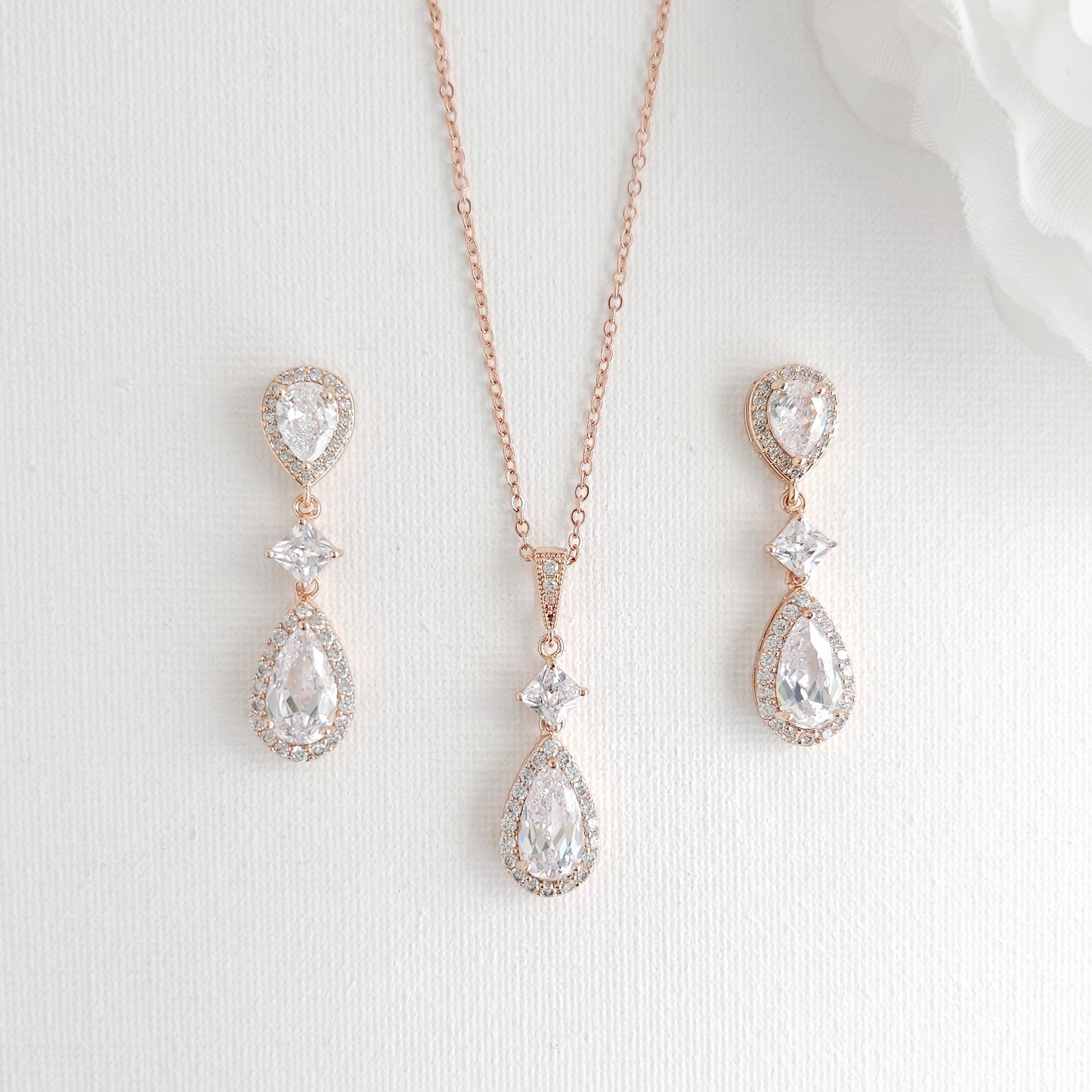 Necklace Set in Rose Gold of Weddings with Matching CZ Earrings - Lena