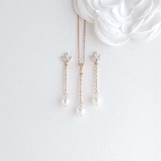 Rose Gold Pearl Bridal Jewellery Set - Jodi