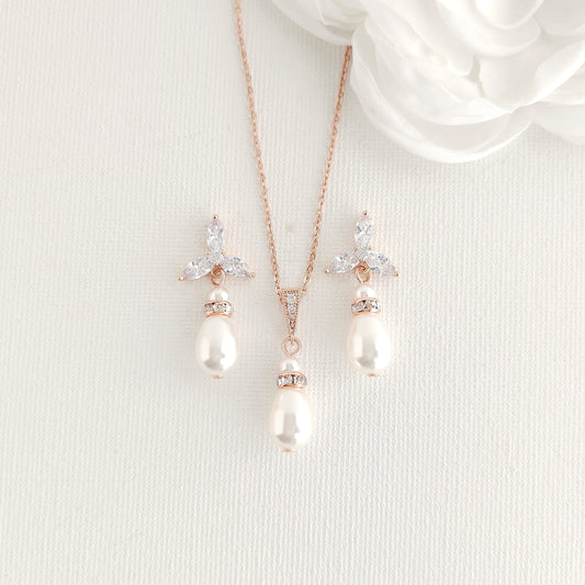 Rose Gold Pearl Jewellery Set: Modern Classic in Blush & Ivory for Brides & Bridesmaids- Flora