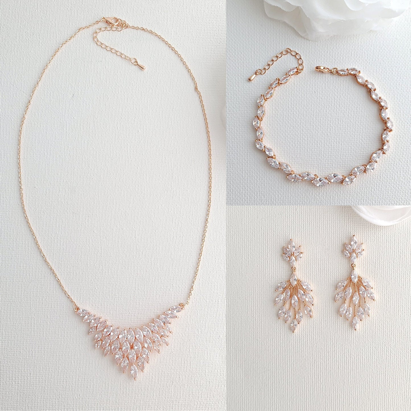 Rose Gold Jewellery Set of Earrings, Necklace, Bracelet -Belle