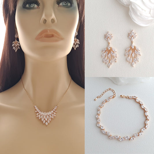 Rose Gold Jewellery Set of Earrings, Necklace, Bracelet -Belle