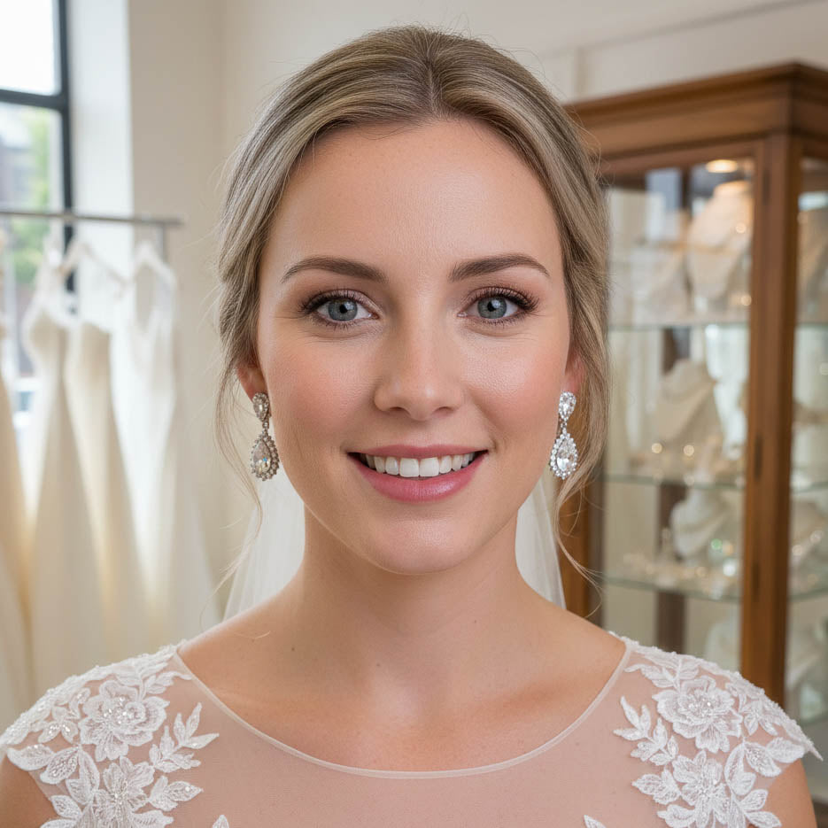 Silver Crystal Teardrop Bridal & Evening Earrings - Raya