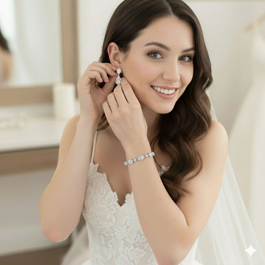 Clear CZ Teardrop Jewellery Set with Clip On Earrings - Raya