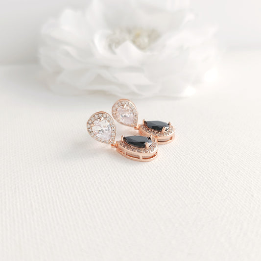Rose Gold Black Cubic Zirconia Drop Earrings: Contrast or Matching Impact-Zoe