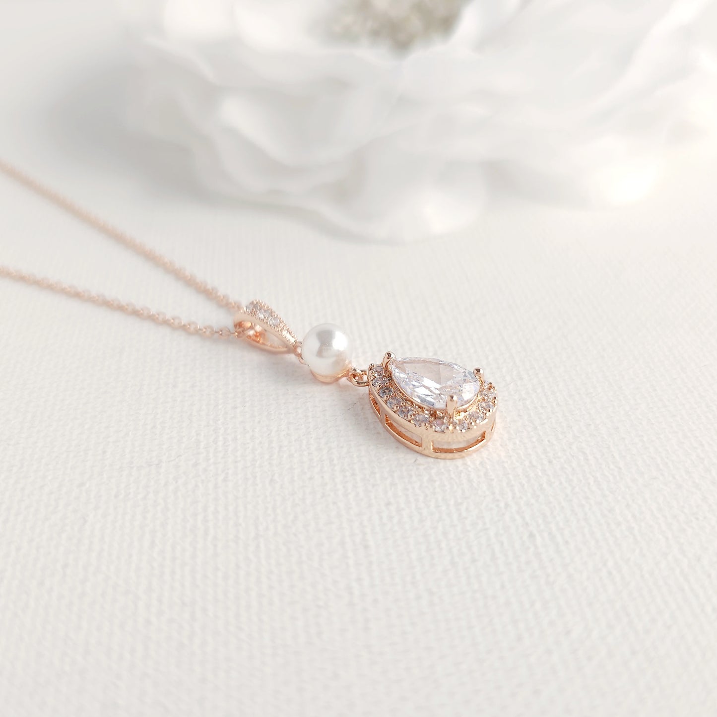 Classic Pearl & Gold CZ Teardrop Wedding Jewellery Set- Emma