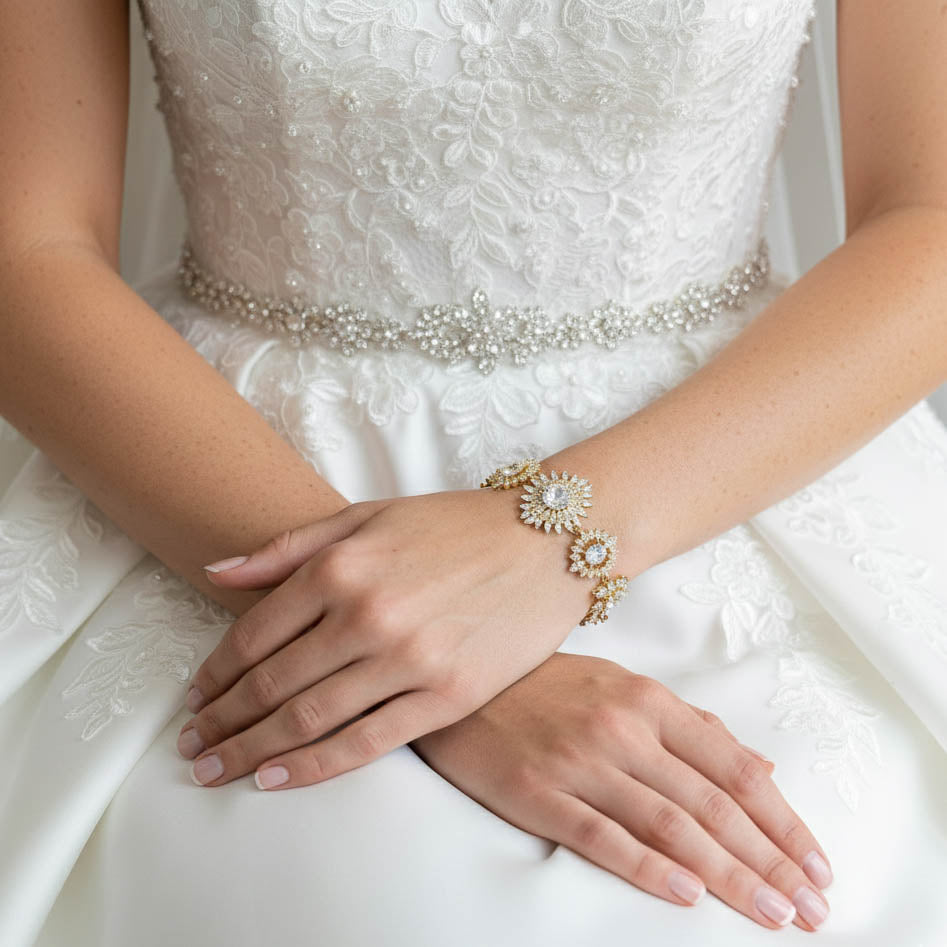 Rose Gold Statement Bracelet in Cubic Zirconia-Samantha