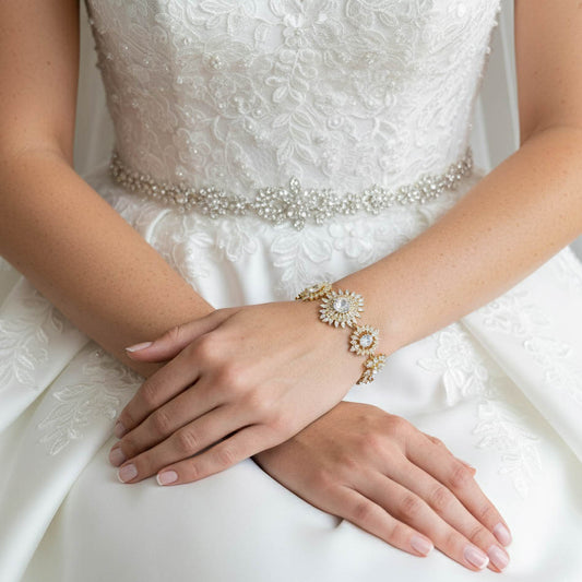 Rose Gold Statement Bracelet in Cubic Zirconia-Samantha