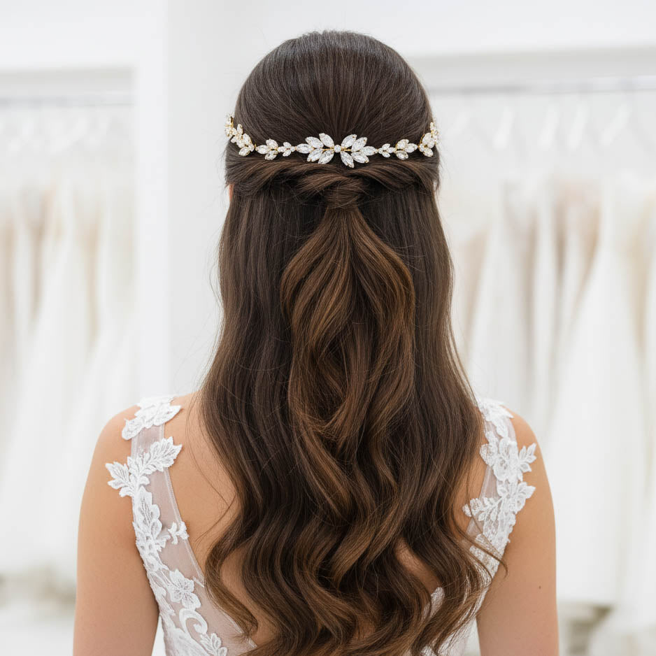 Blue Opal Bridal Headpiece in Rose Gold-Sea Holly