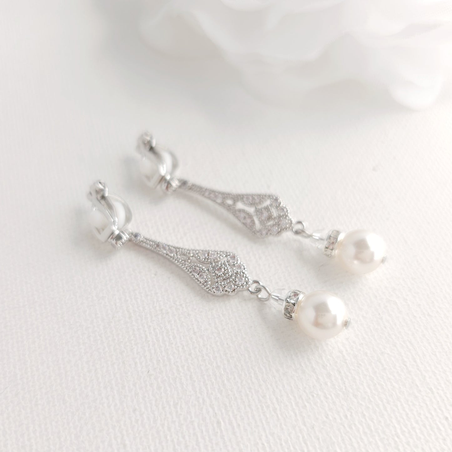 Pearl Drop Clip On Earrings for Weddings - Lisa