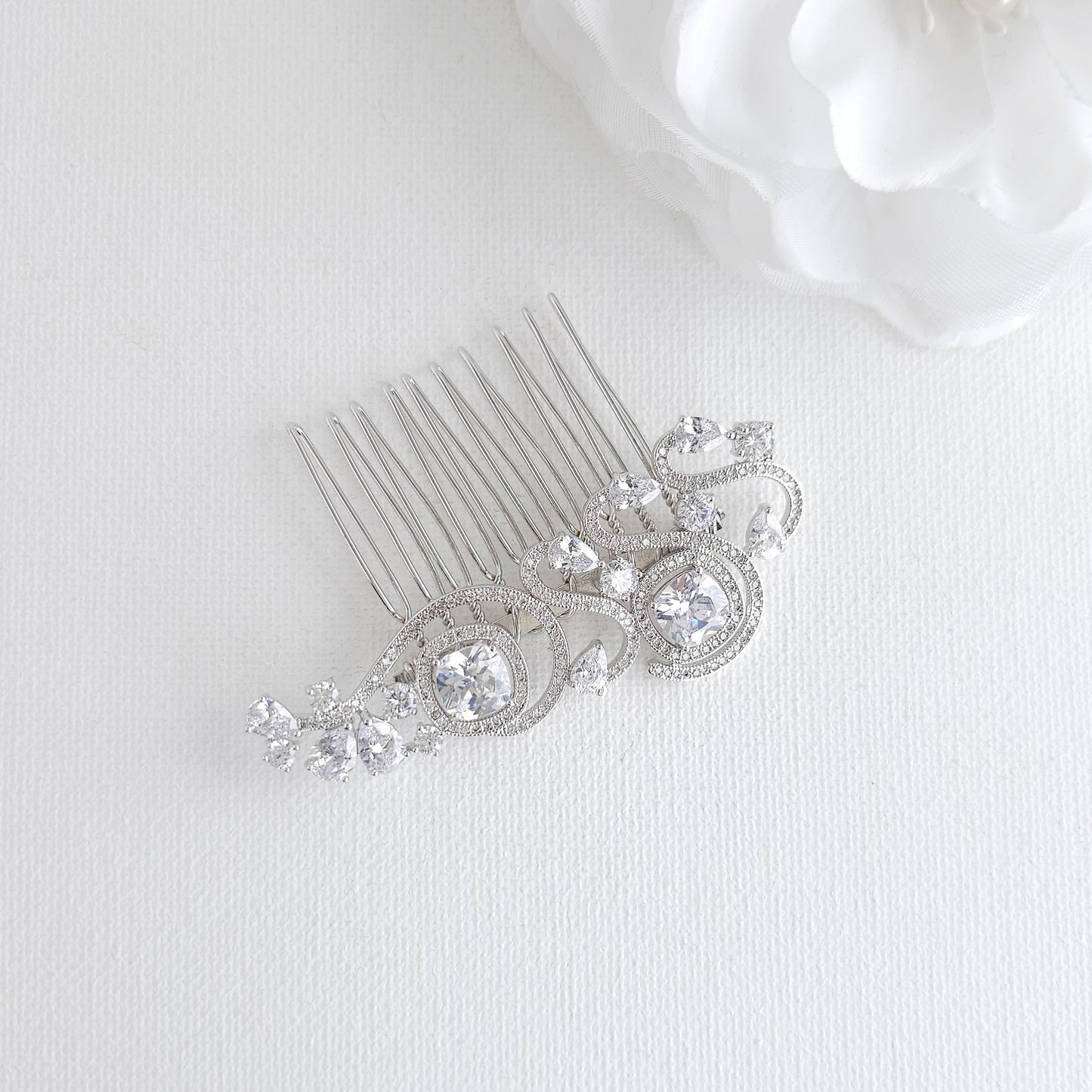 Small Rose Gold Veil Hair Comb | Sparkling Cubic Zirconia Wedding Hair Piece - Casey