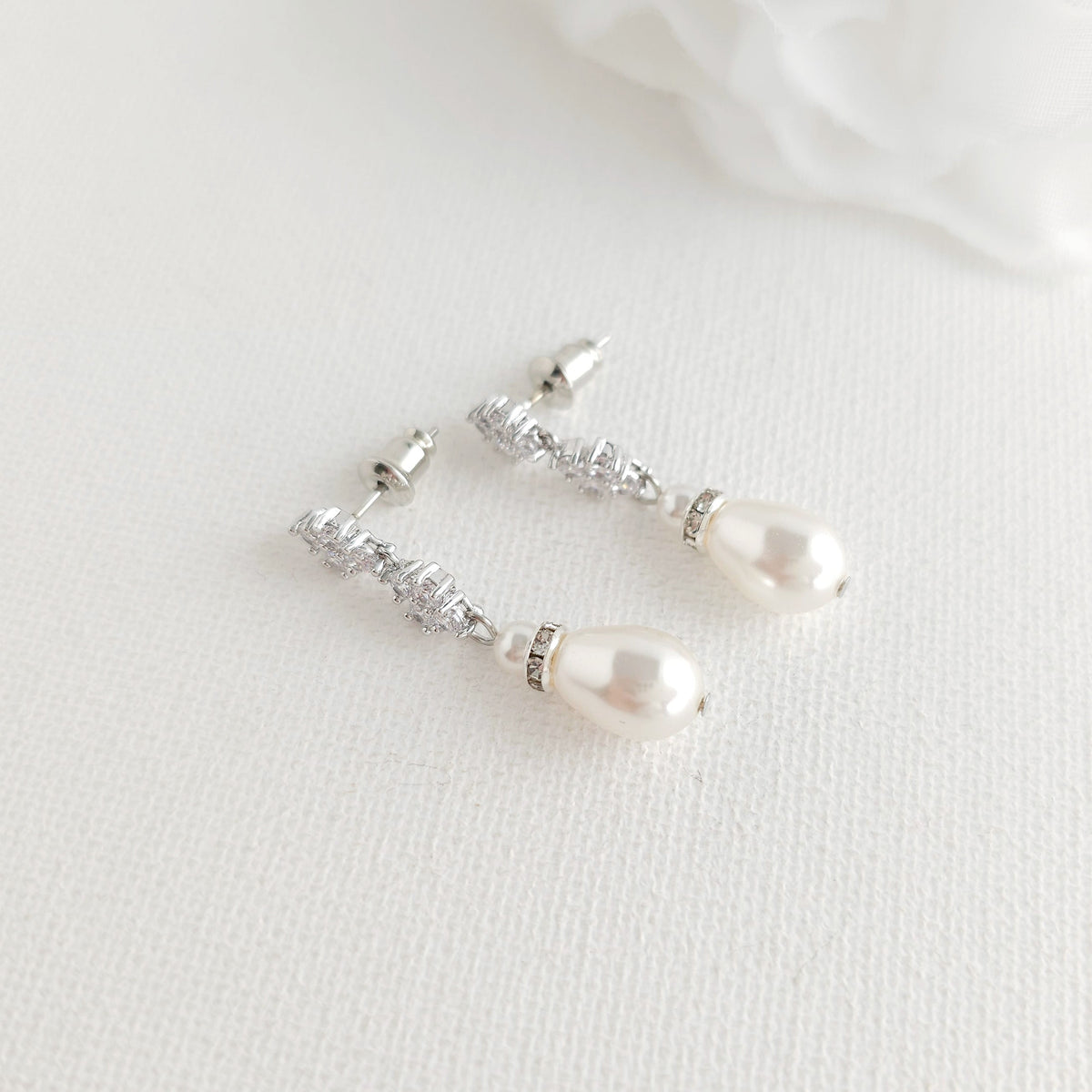 Rose Gold Teardrop Pearl Earrings - Olive