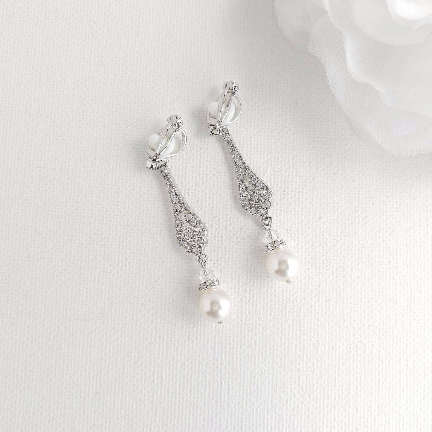 Pearl Drop Clip On Earrings for Weddings - Lisa