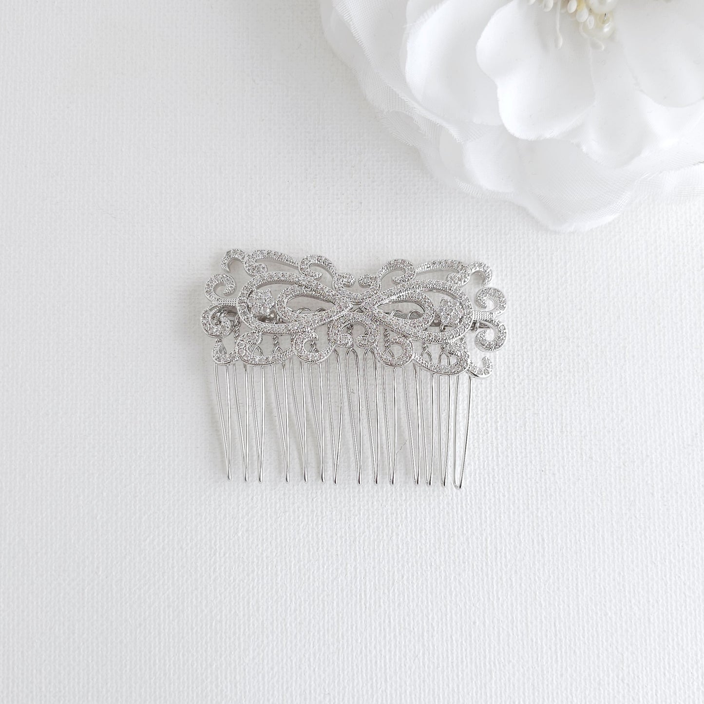 Yellow Gold Art Deco Bridal Hair Comb | Filigree CZ Wedding Veil Comb