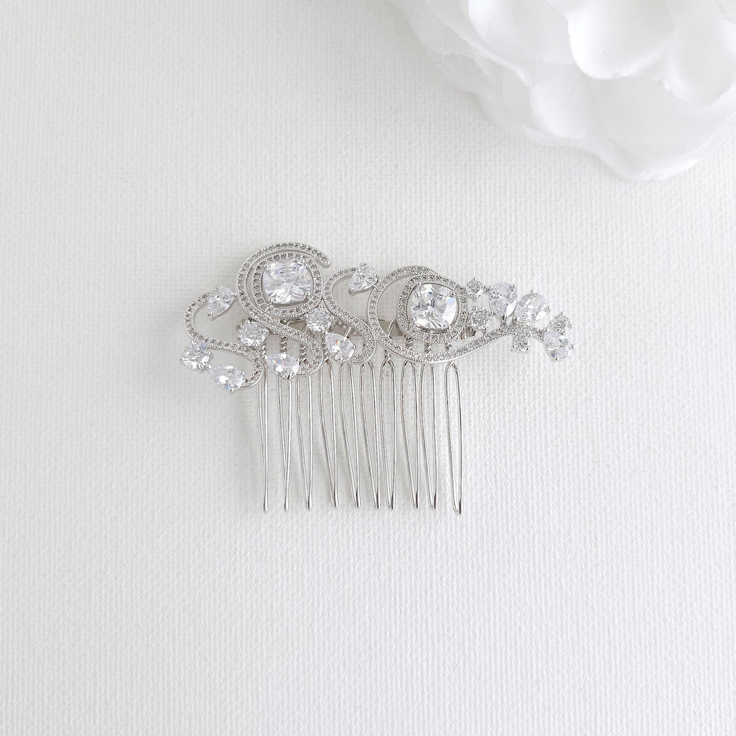 Small Bridal Comb for Veil | Cubic Zirconia Wedding Hair Piece-Casey