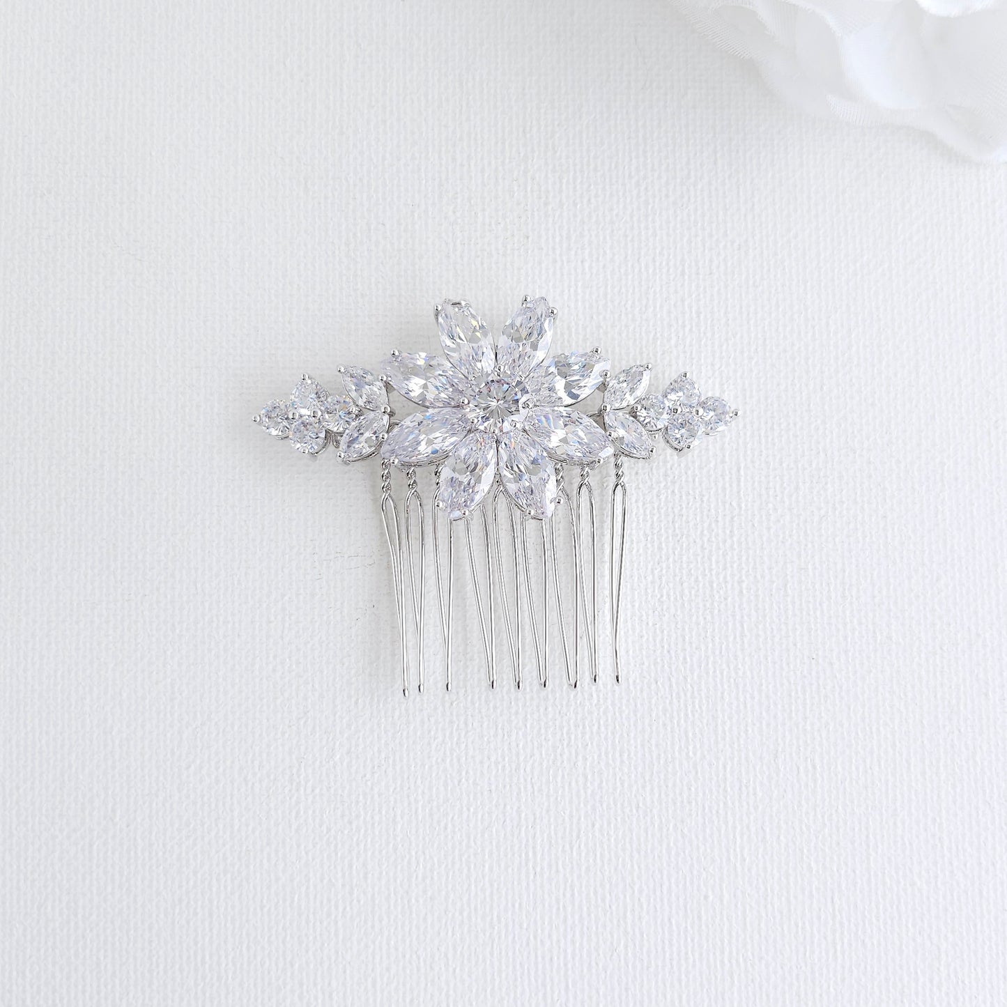 Floral Gold Wedding Hair Comb - 14K Plated Cubic Zirconia Hair Piece- Daisy