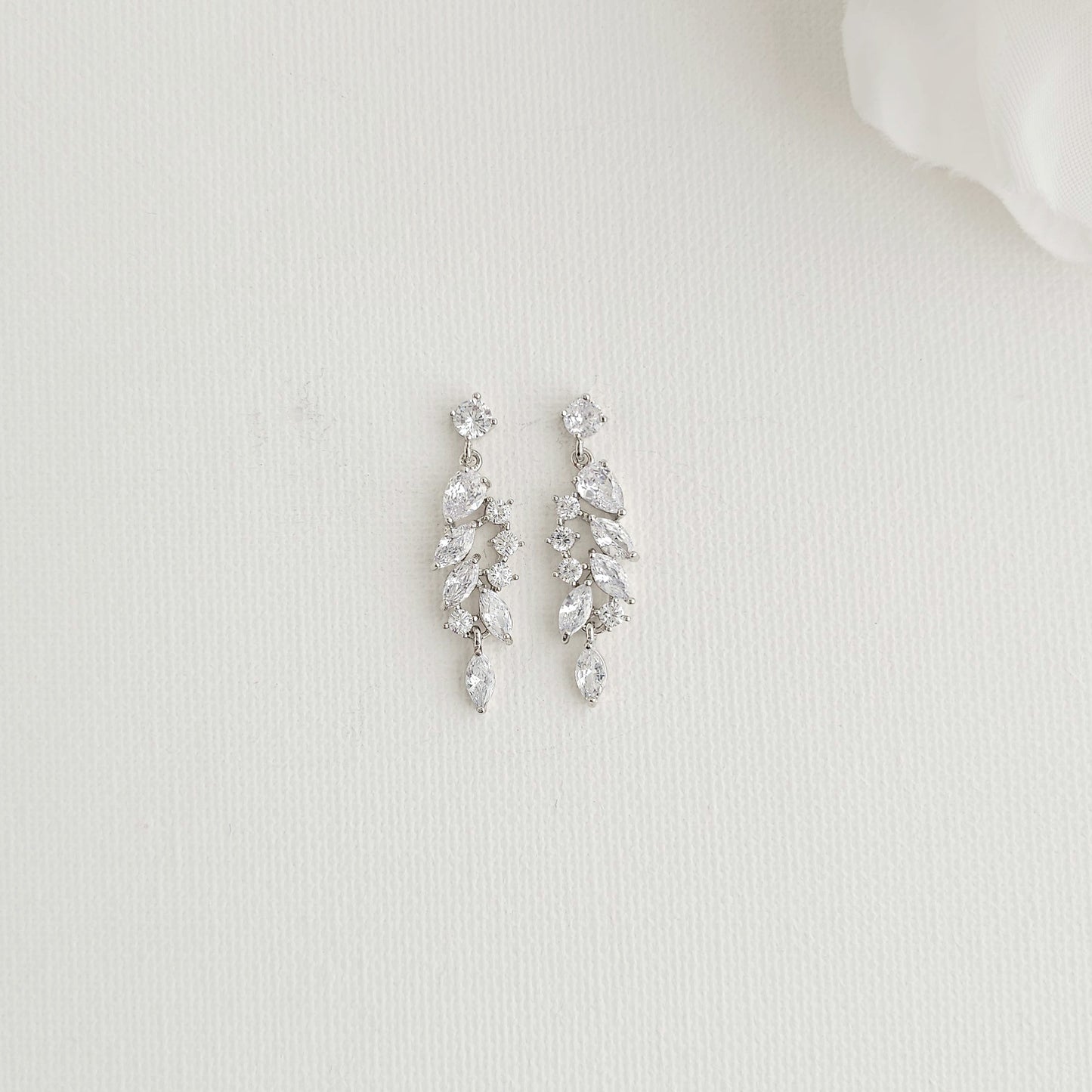 Delicate Rose Gold Leaf Drop Earrings for Blush & Ivory Gowns - Tia
